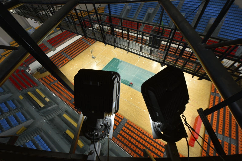 Sports floodlight mounted on the gymnasium catwalk