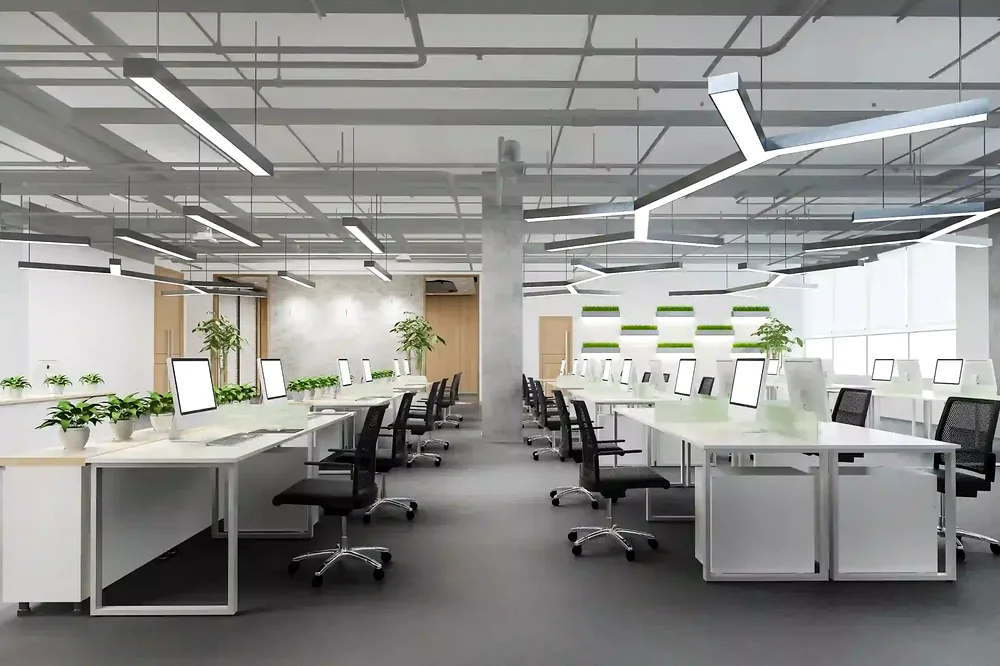 Cool-looking office lighting and workstation layout