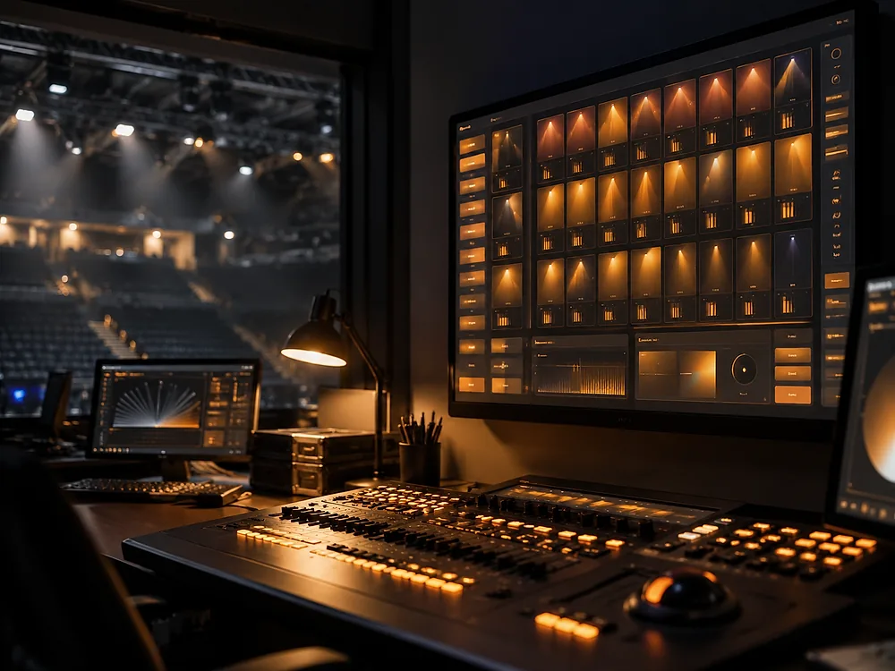 Scene presets recalled from an arena lighting control desk Scene presets recalled from an arena lighting control desk