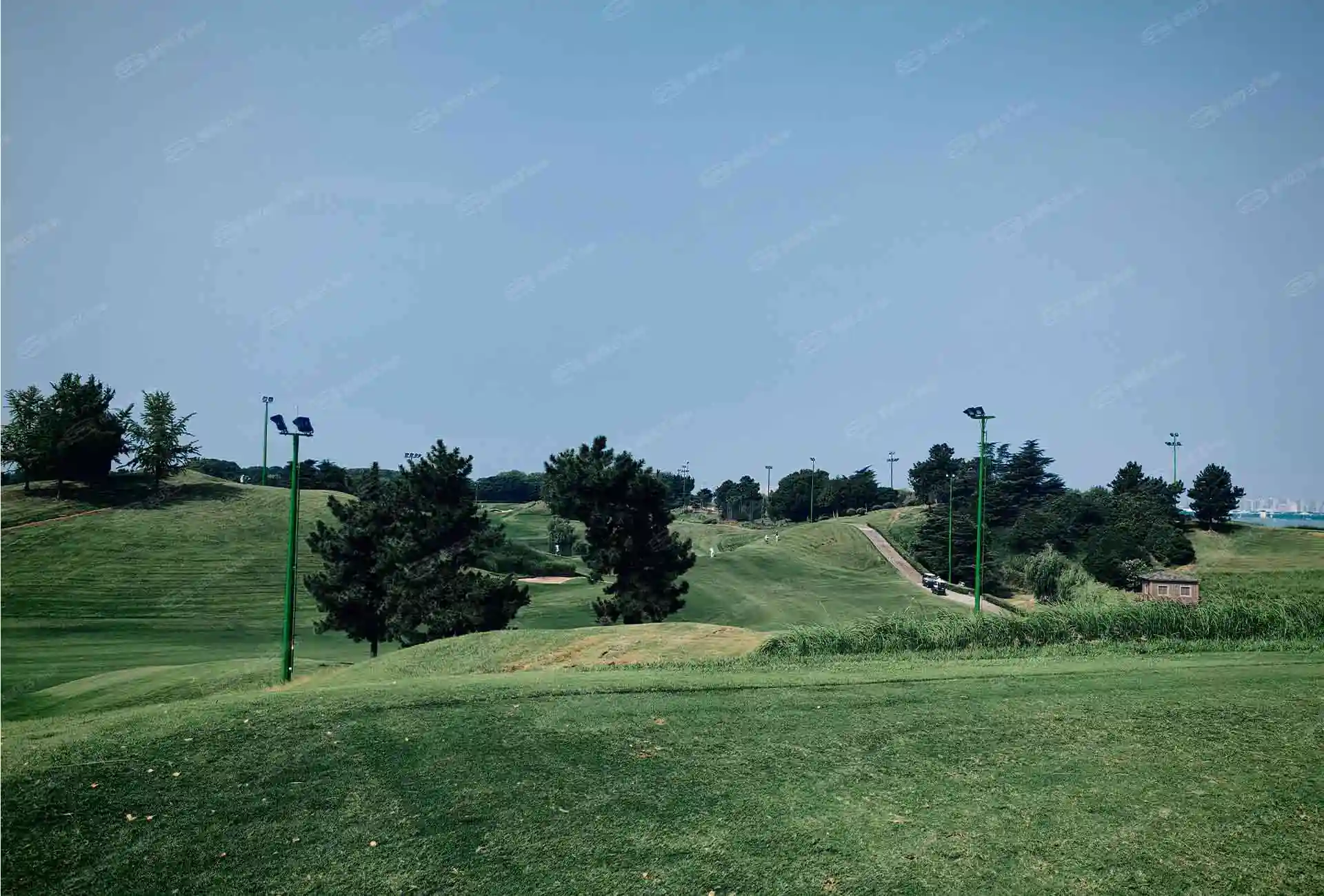 Suzhou golf course: lighting poles in the daytime landscape